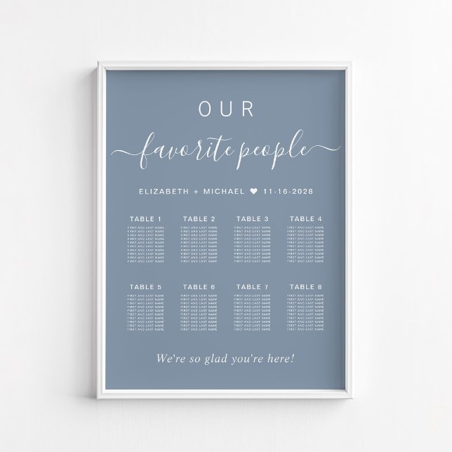 Elegant 8 Table Dusty Blue Wedding Seating Chart (Creator Uploaded)