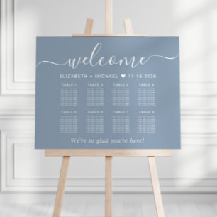 Elegant 8 Table Dusty Blue Wedding Seating Chart Foam Board