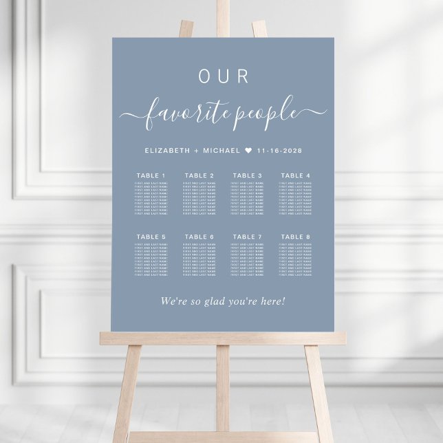 Elegant 8 Table Dusty Blue Wedding Seating Chart Foam Board (Creator Uploaded)