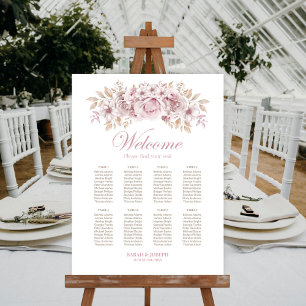 Elegant 8 Table Pink Floral Wedding Seating Chart Foam Board