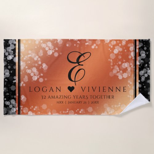 Elegant 8th 32nd Bronze Wedding Anniversary Beach Towel