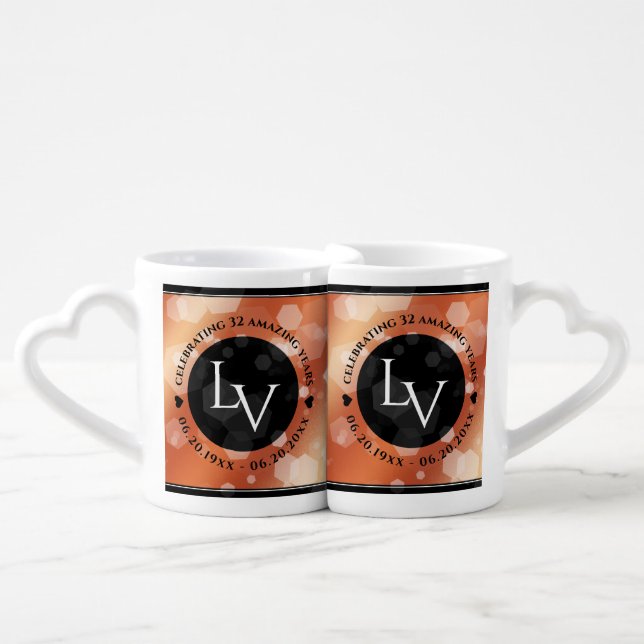 Elegant 8th 32nd Bronze Wedding Anniversary Coffee Mug Set (Front Nesting)