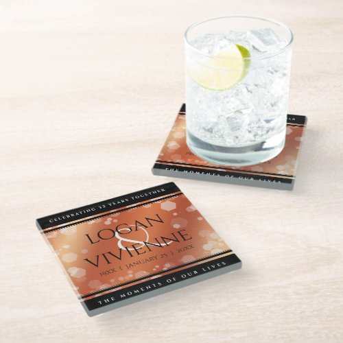 Elegant 8th 32nd Bronze Wedding Anniversary Glass Coaster