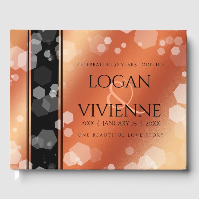 Elegant 8th 32nd Bronze Wedding Anniversary Guest Book (Front)