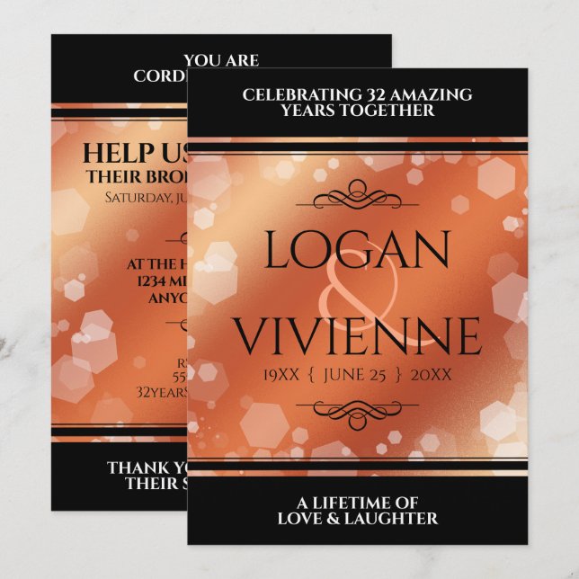 Elegant 8th 32nd Bronze Wedding Anniversary Invitation (Front/Back)