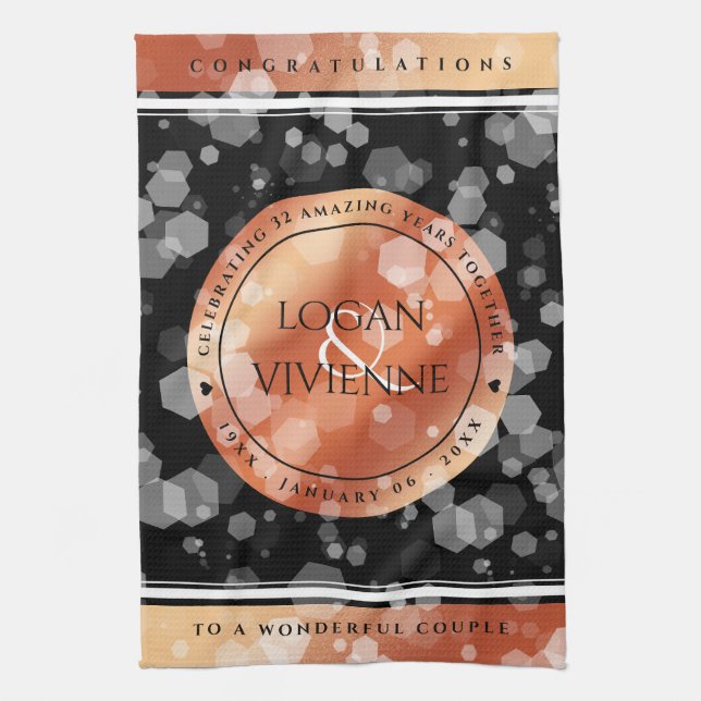 Elegant 8th 32nd Bronze Wedding Anniversary Kitchen Towel (Vertical)