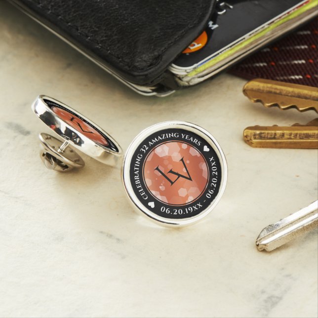Elegant 8th 32nd Bronze Wedding Anniversary Lapel Pin (In Situ)