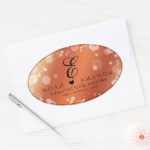Elegant 8th 32nd Bronze Wedding Anniversary Oval Sticker