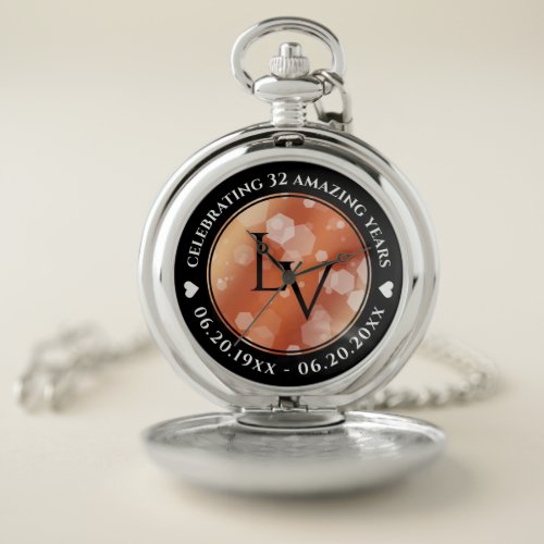 Elegant 8th 32nd Bronze Wedding Anniversary Pocket Watch