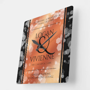 Elegant 8th 32nd Bronze Wedding Anniversary Square Wall Clock