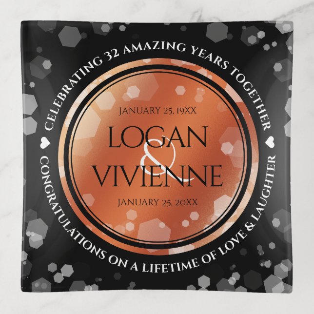 Elegant 8th 32nd Bronze Wedding Anniversary Trinket Tray (Front)