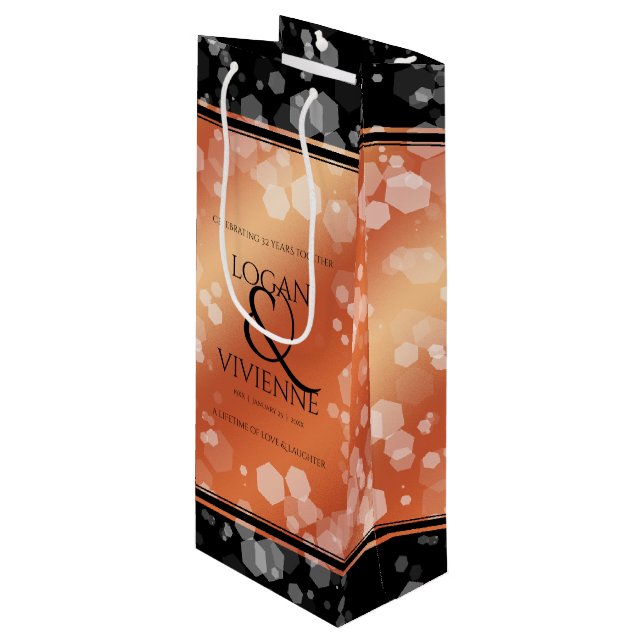 Elegant 8th 32nd Bronze Wedding Anniversary Wine Gift Bag (Front Angled)