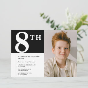 Elegant 8th birthday invitation Black Boy Photo