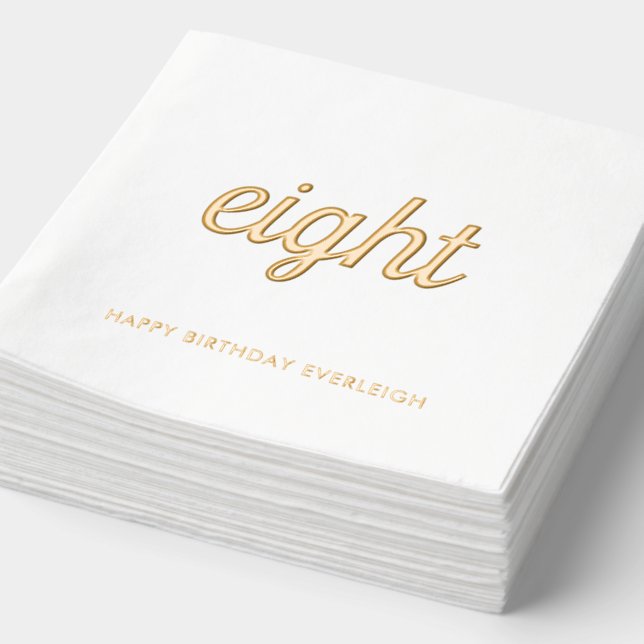 Elegant 8th Birthday Modern Gold Foil Napkins (Detail)