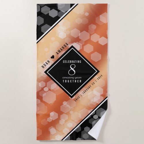 Elegant 8th Bronze Wedding Anniversary Celebration Beach Towel