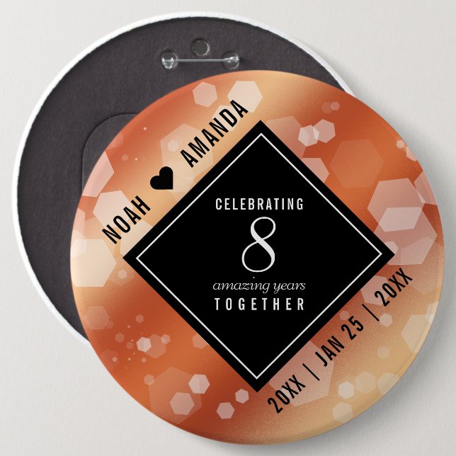 Elegant 8th Bronze Wedding Anniversary Celebration Button (Front & Back)