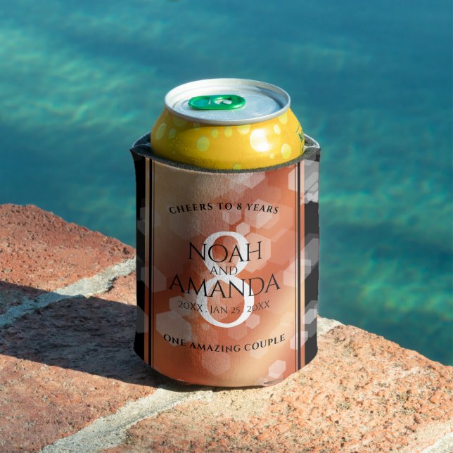Elegant 8th Bronze Wedding Anniversary Celebration Can Cooler (In Situ Pool)