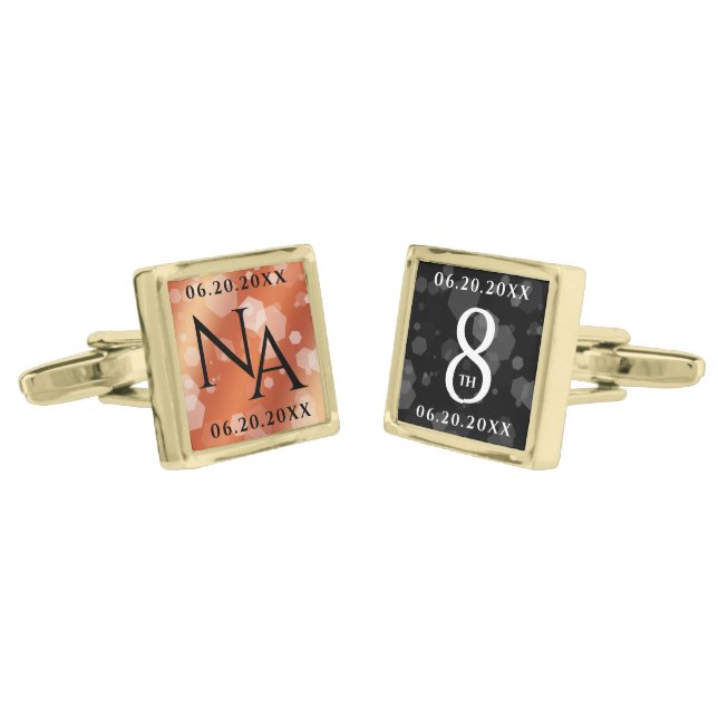 Elegant 8th Bronze Wedding Anniversary Celebration Cufflinks (Angled)