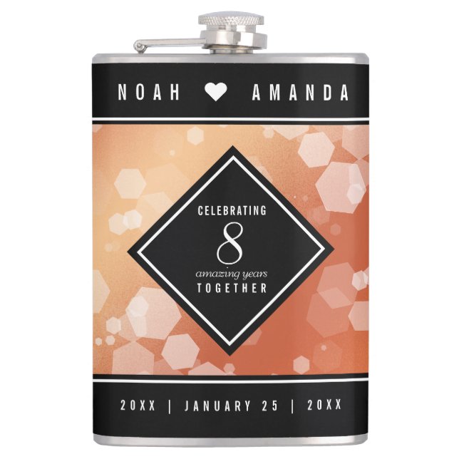 Elegant 8th Bronze Wedding Anniversary Celebration Flask (Front)
