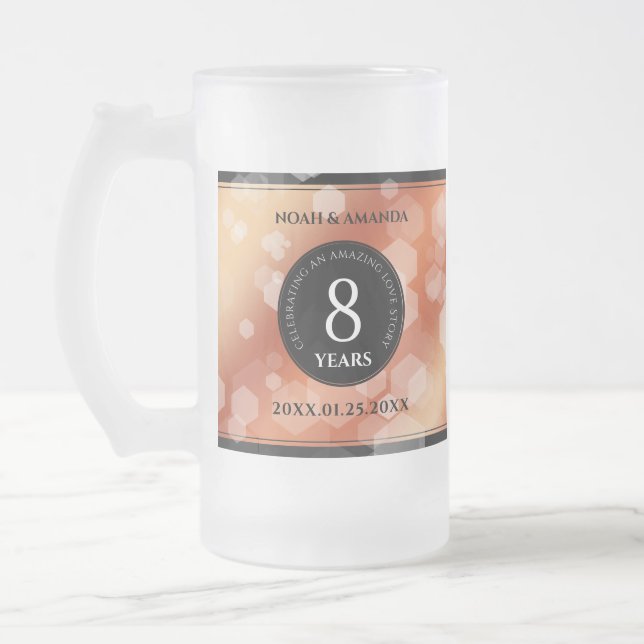Elegant 8th Bronze Wedding Anniversary Celebration Frosted Glass Beer Mug (Left)