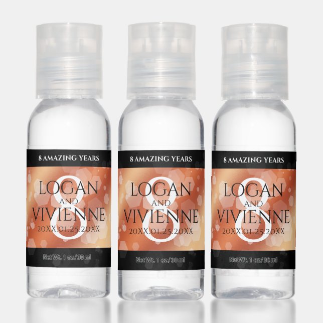Elegant 8th Bronze Wedding Anniversary Celebration Hand Sanitizer (Set)