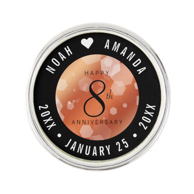 Elegant 8th Bronze Wedding Anniversary Celebration Lapel Pin (Front)