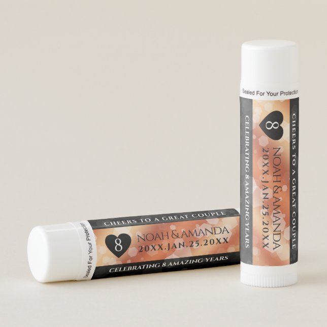 Elegant 8th Bronze Wedding Anniversary Celebration Lip Balm (Front)