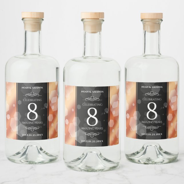 Elegant 8th Bronze Wedding Anniversary Celebration Liquor Bottle Label (Bottles)