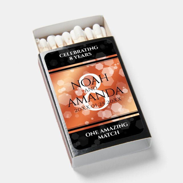 Elegant 8th Bronze Wedding Anniversary Celebration Matchboxes (Front Open)