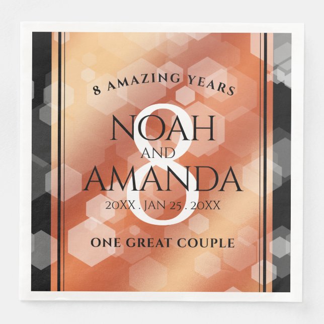 Elegant 8th Bronze Wedding Anniversary Celebration Paper Dinner Napkins (Front)