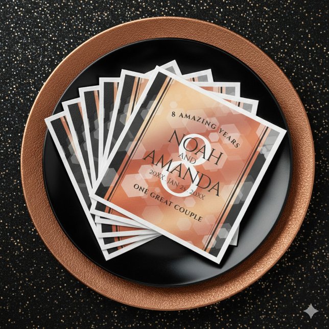 Elegant 8th Bronze Wedding Anniversary Celebration Paper Dinner Napkins (Elegant 8th Bronze Wedding Anniversary Napkins Cover Photo)