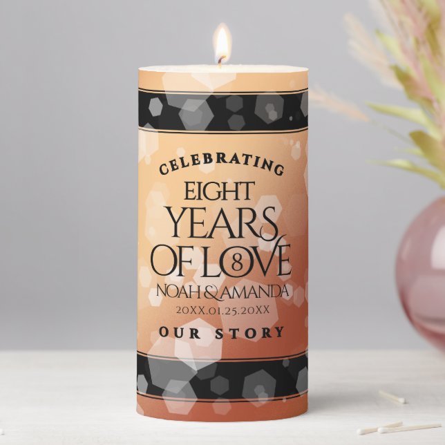 Elegant 8th Bronze Wedding Anniversary Celebration Pillar Candle (In Situ)