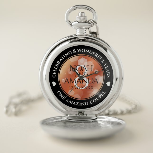 Elegant 8th Bronze Wedding Anniversary Celebration Pocket Watch (Inside)