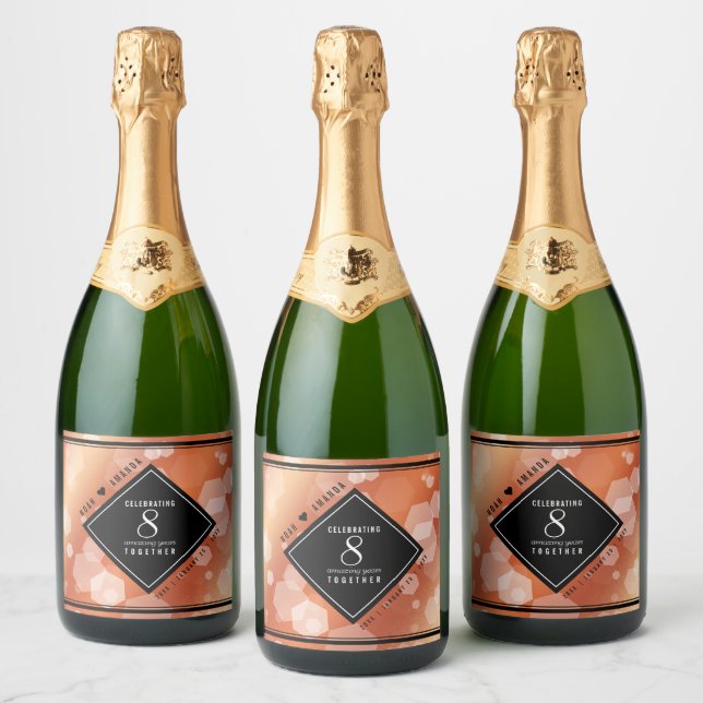 Elegant 8th Bronze Wedding Anniversary Celebration Sparkling Wine Label (Bottles)