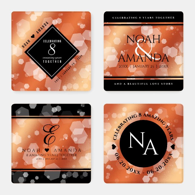 Elegant 8th Bronze Wedding Anniversary Coaster Set (Set)