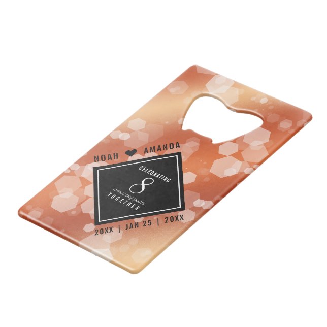 Elegant 8th Bronze Wedding Anniversary Credit Card Bottle Opener (Front Angled)