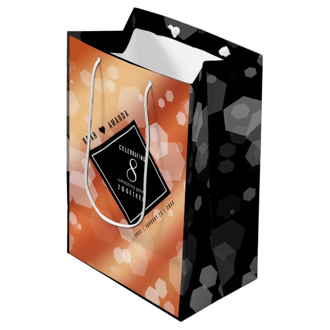 Elegant 8th Bronze Wedding Anniversary Medium Gift Bag (Front Angled)