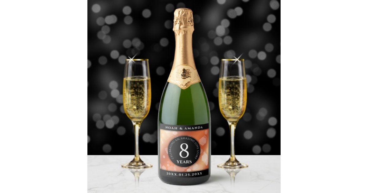 Elegant 8th Bronze Wedding Anniversary Sparkling Wine Label | Zazzle