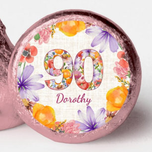 Elegant 90 Years Flowers Pink 90th Birthday Hershey®'s Kisses®