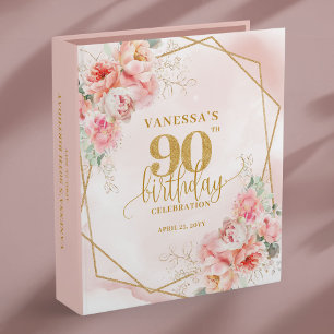 Elegant 90th Birthday Binder Blush Pink Gold