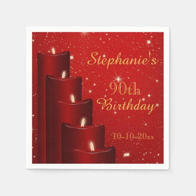 Elegant 90th Birthday Candles With Sparkle Paper Napkins (Front)