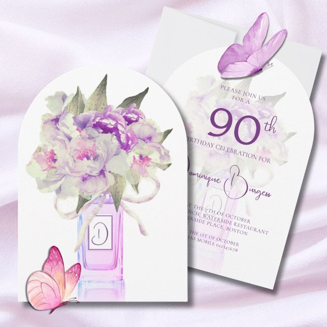 Elegant 90th Birthday Floral Bouquet Watercolor Invitation (Creator Uploaded)
