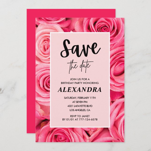Elegant 90th birthday  Floral Rose Save the date  Invitation (Front/Back)