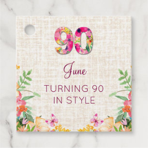 Elegant 90th Birthday for Her - Floral Style Favor Tags