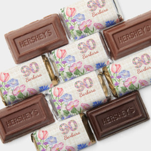 Elegant 90th Birthday for Her - Pink Flowers Hershey's Miniatures