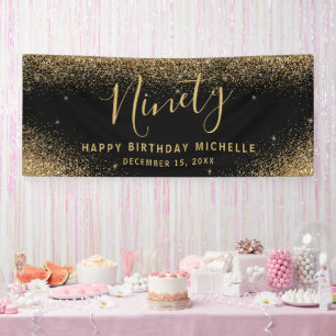 Elegant 90th Birthday Gold Glitter Sparkle Name Banner