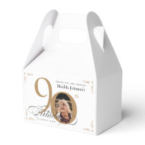 Elegant 90th Birthday Gold White Calligraphy Photo Favor Boxes