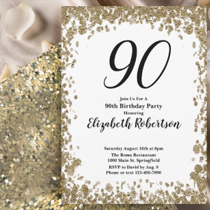 Elegant 90th Birthday Invitation For Her in Gold