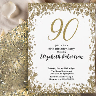 Elegant 90th Birthday Invitation For Her in Gold