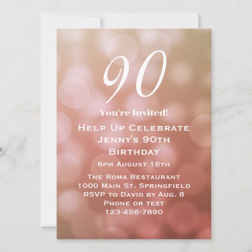 Elegant 90th Birthday Invitation For Her in Pink